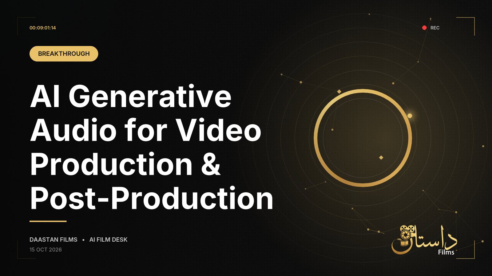 Cinematic visual representing generative audio waveforms and video alignment