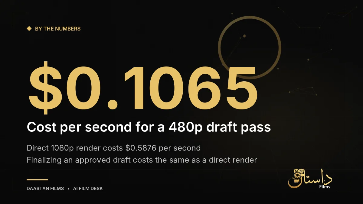 Graphic showing cost comparison between draft and final AI video renders