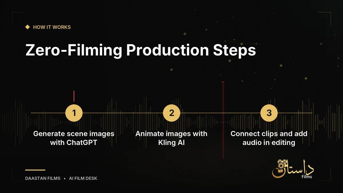 Flowchart showing the three steps of the AI video production process