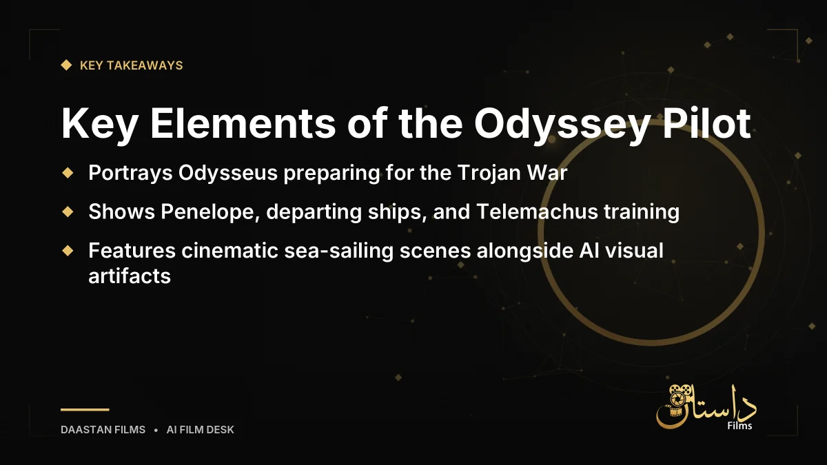 Summary of scenes featured in the Grok AI generated film Odyssey pilot
