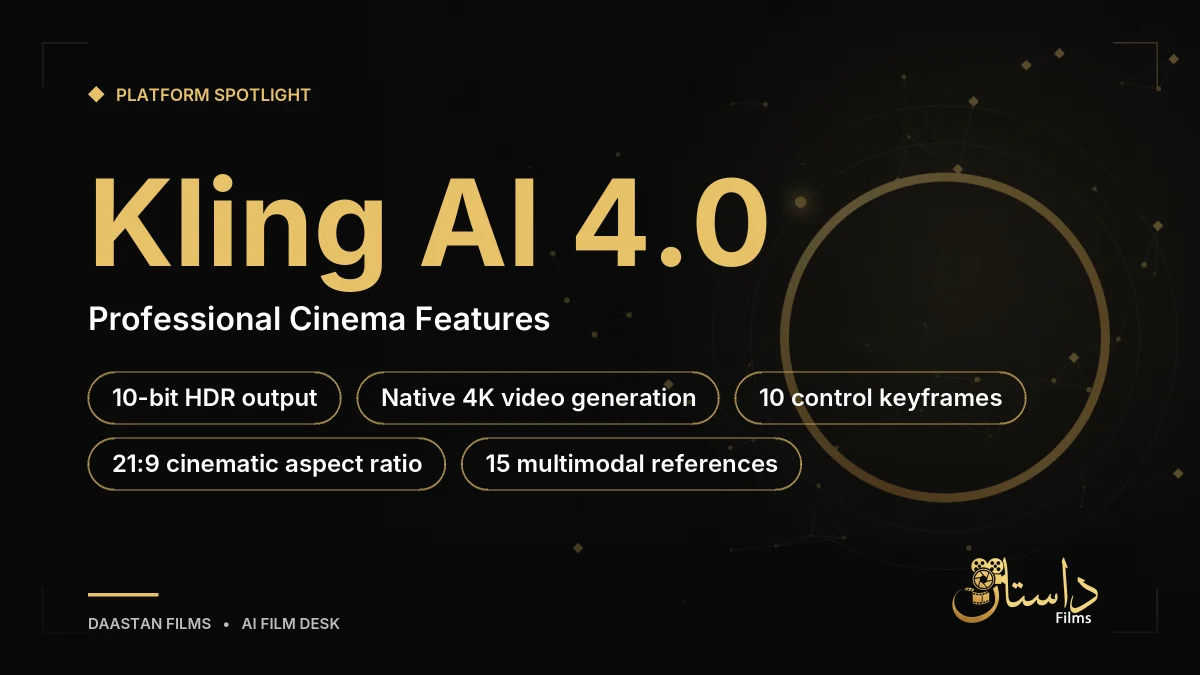 Infographic showing the technical specifications of Kling AI 4.0 for professional filmmakers.
