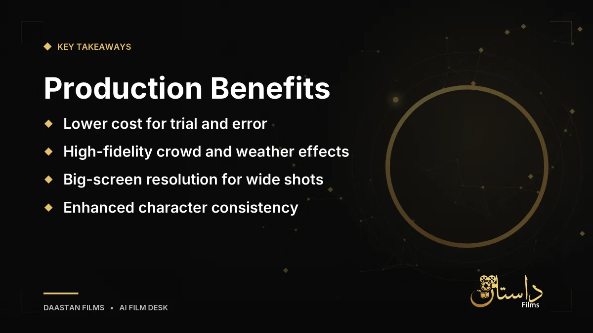 Summary of the main production advantages of using Kling AI in feature films.